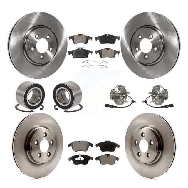 Transit Auto Front Rear Wheel Hub Bearings Assembly Disc Brake Rotors and Semi-Metallic Pads Shoes Kit (10Pc) for Car Jaguar XF - Left Right Side (Driver Passenger) KBB-109149