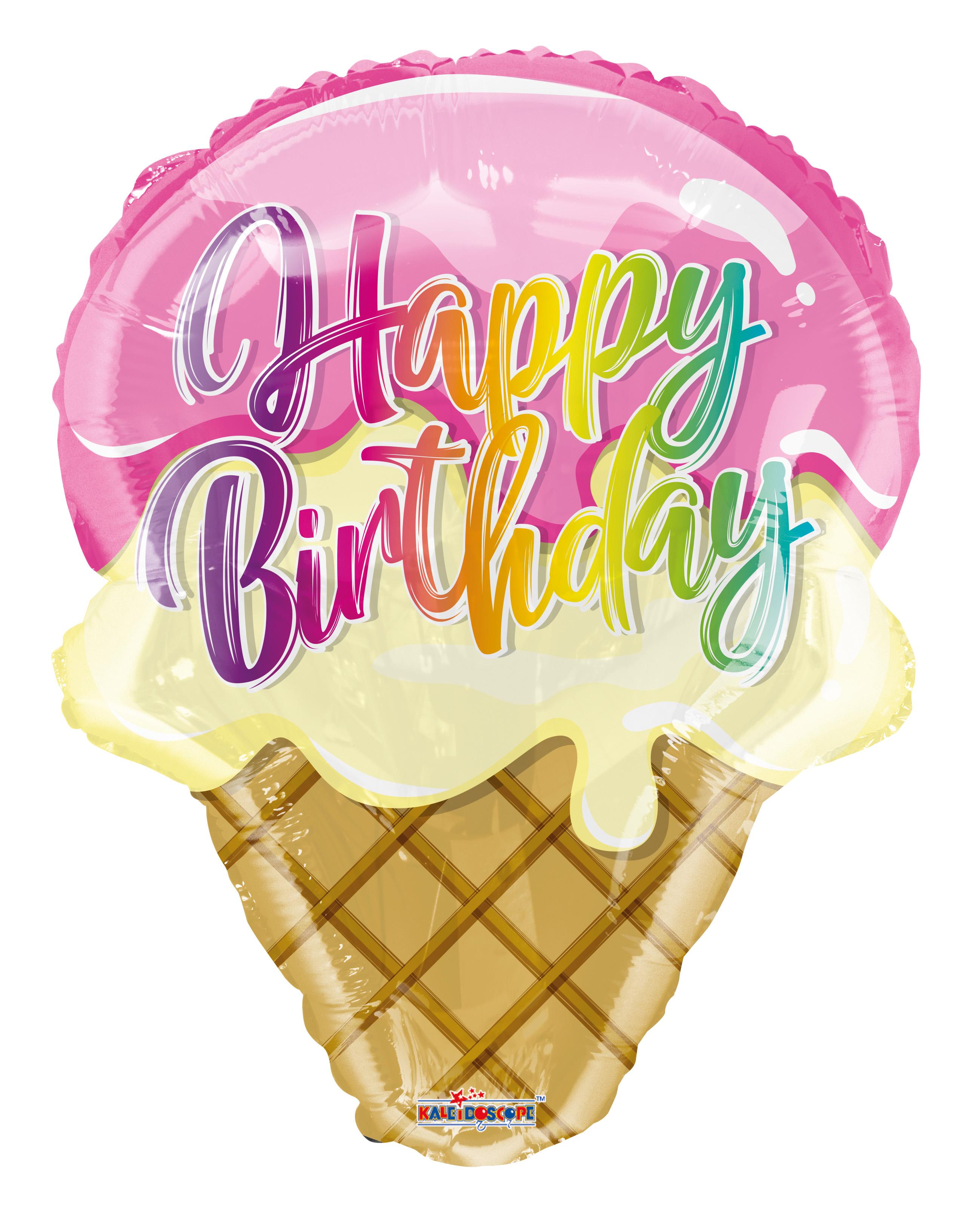 Kaleidoscope 18" Ice Cream Cone shaped birthday Mylar Balloons Pack