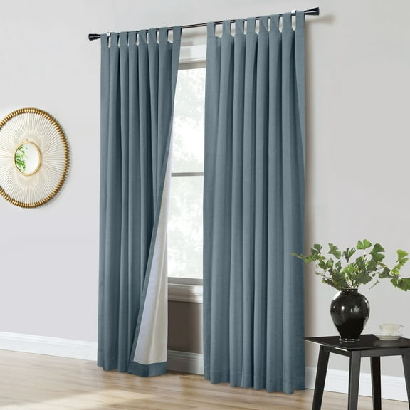 ThermaPlus Ventura Tab Top Blue Solid Print Blackout Kitchen Curtains, 52 x 11 in (2 panels)