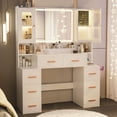 thumbnail image 2 of Zvivofla Makeup Vanity Desk with Mirror and 3 Color Lights, Power Outlet, 8 Drawers & 2 Cabinet, 2 of 9