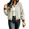 thumbnail image 5 of Xijirk Women Polka Dot Bomber Jacket Zip Up Long Sleeve Ribbed Trim Coat for Spring Fall Daily Wear, 5 of 8