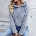 thumbnail image 3 of UAMVSH Womens Fleece Hoodie Sweatshirt Sherpa Cropped Drawstring Hooded Pullover Tops Warm Winter Long Sleeve Hoodie Clothes(X-Large,Blue), 3 of 5