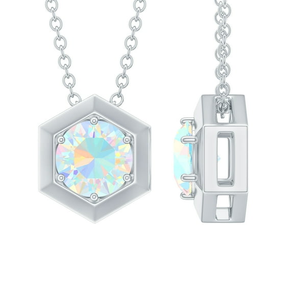 Rosec Jewels Ethiopian Opal Solitaire Pendant Necklace for Women - 6 mm - AAA Grade, 925 Sterling Silver