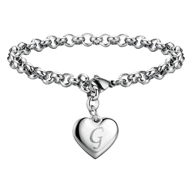 Pulseras con iniciales para adolescentes Pulseras con corazón de acero inoxidable para mujeres 26 letras Alfabeto Pulsera Regalos de joyería para niñas adolescentes