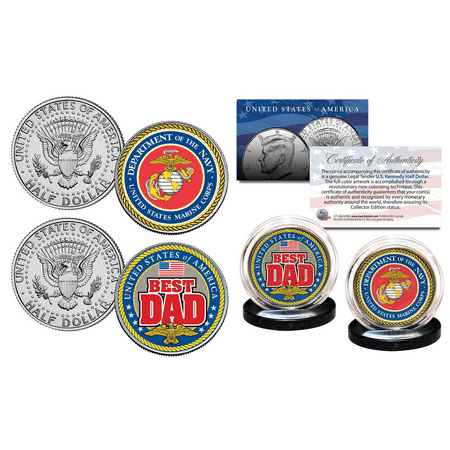 MARINES - FATHERS DAY Best Dad Military 2-Coin U.S. JFK Kennedy Half Dollar (Best Marine Gps For The Money)