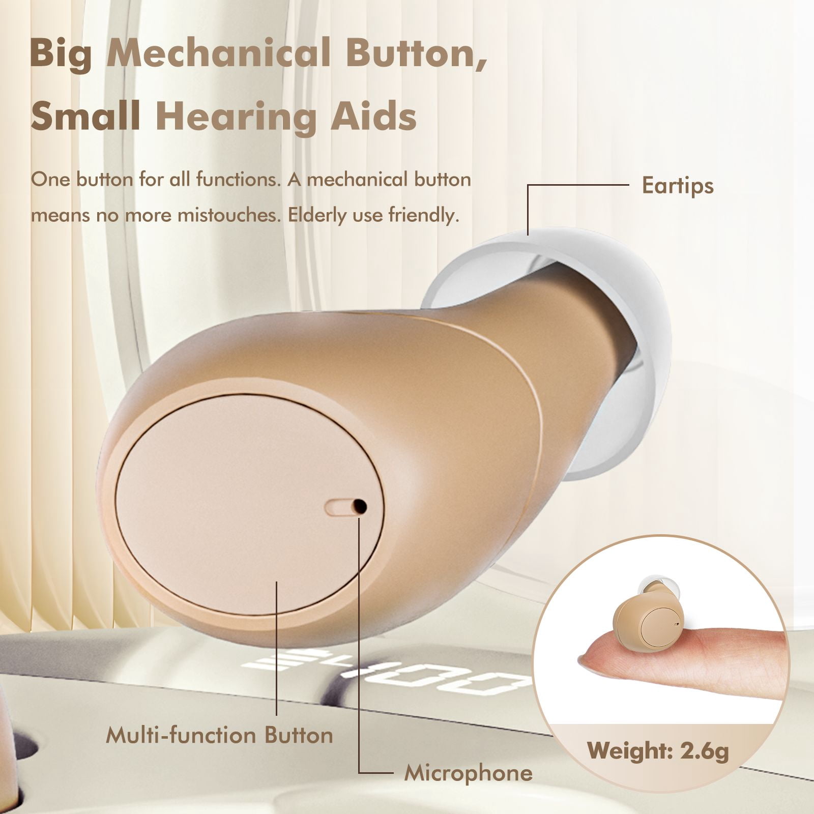 AuyeeSnc Rechargeable Hearing Aids Super Mini True OTC Digital Chip,Big Button,LED Display, Invisible,Auto On/Off