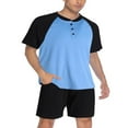 thumbnail image 1 of CNKOO 2 Pcs Mens Summer Pajamas Sets Stylish Contrast Color Short-sleeved Tops and Solid Color Shorts Home Clothes, 1 of 6