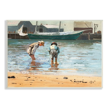 Stupell Industries People Shoreline Beach Marina Searching Sea Life Painting Unframed Art Print Wall Art, Design by Lettered and Lined