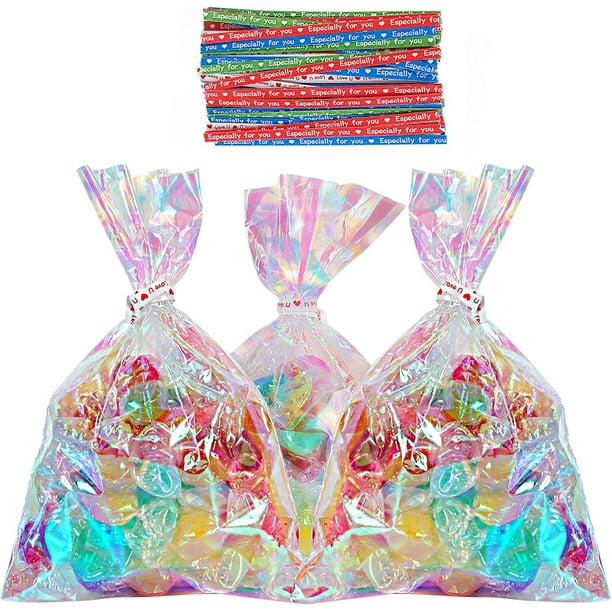 HRX Cellophane Bags 100pcs Small Iridescent Cellophane Treat Bags with
