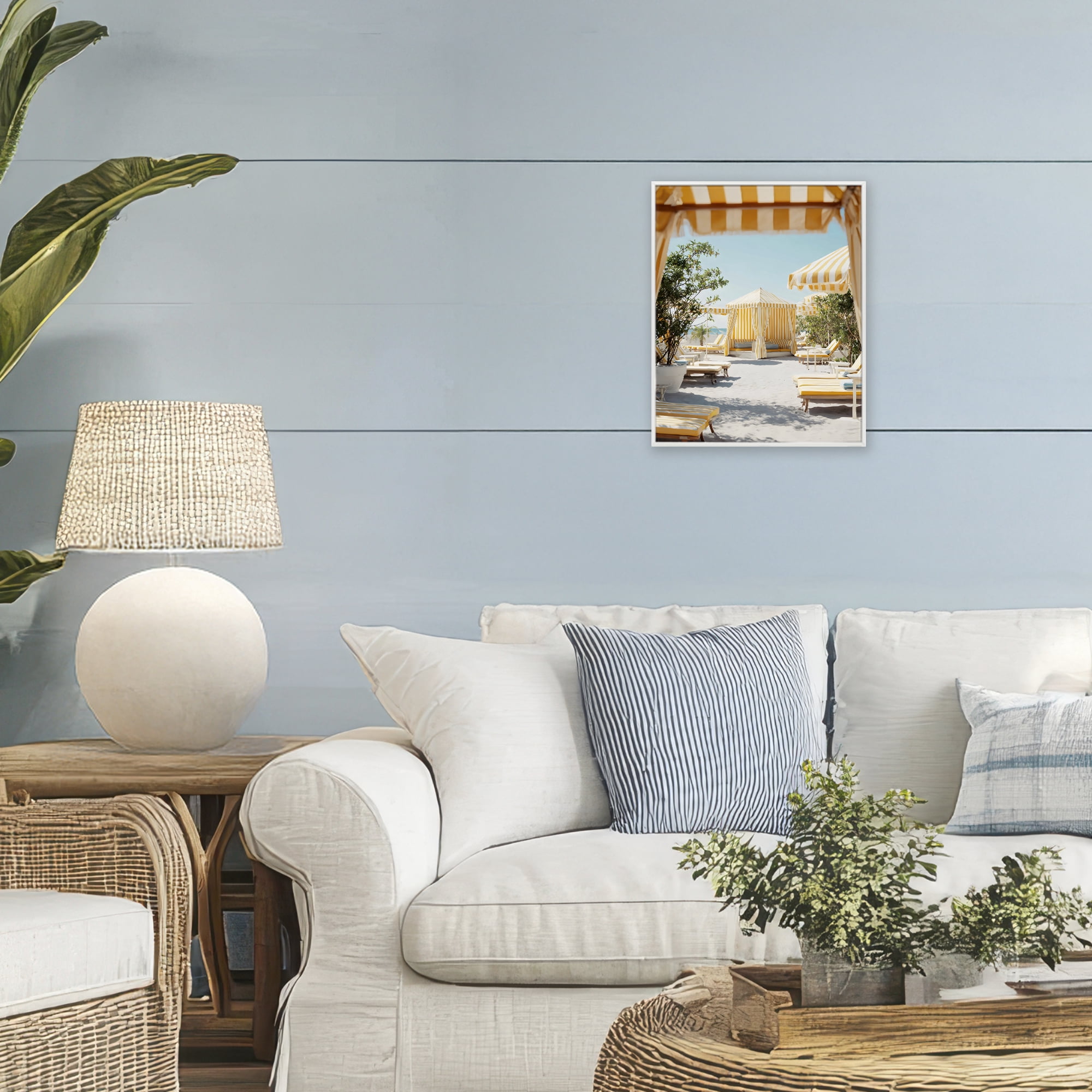 Stupell Industries Yellow Striped Beach Cabanas White Framed Giclee Art, design by Franklyn Gregory