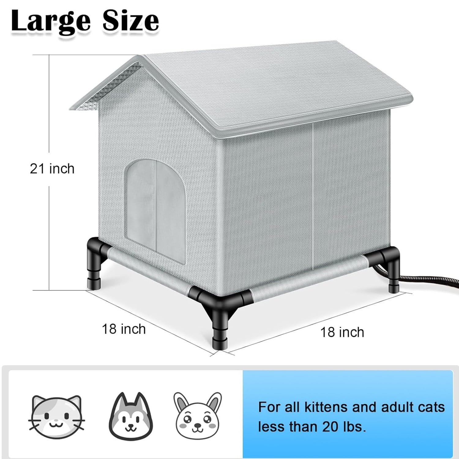 XZKING Insulated Heated Cat House for Outside Winter, Outdoor Indoor Cat Shelter with Heater Pad , Kitty Weatherproof Cat House, Insulated Cat House