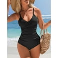 thumbnail image 2 of Charmo Womens Ruched V Neck One Piece Swimwear Ribbed Tummy Control Bath Suit, 2 of 4
