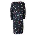 thumbnail image 3 of Miss Lillian Women's Button Front Lace Detail Fleece Duster Nightgown 3/4 Sleeve - Black with Neon Stars - Small, 3 of 4
