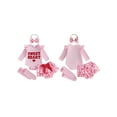thumbnail image 2 of BemeyourBBs Newborn Baby Girl My First Valentines Day Outfit Long Sleeve Letters Heart Printed Romper Ruffle Skort Skirt Set Headband and Stockings 4Pcs Spring Clothes, 2 of 9