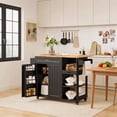 thumbnail image 3 of Aiho Rolling Island Table with Storage, 41.2" W Kitchen Island on Wheels with Drop Leaf & Spice/Towel Rack & Adjustable Shelf, Perfect for Kitchen, Living Room, Black, 3 of 12