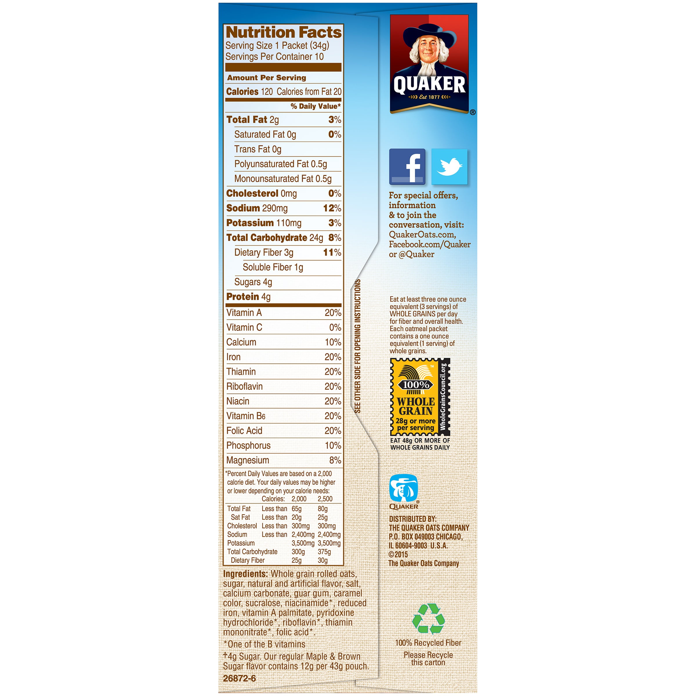 Quaker Oatmeal Nutrition Label - Ythoreccio