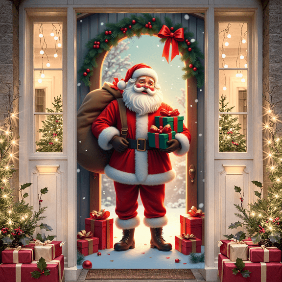 Classic Design Christmas Banner Santa Claus Holiday Decoration Festive Ornament for Christmas Party Home Celebration Winter