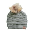 thumbnail image 1 of Gravity Threads Bonnet en Tricot Torsadé avec Pompon en Fausse Fourrure, Gris Naturel, 1 of 1