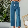 thumbnail image 2 of RYRJJ Women's Wide Leg Jean Capris High Waisted Stretchy Straight Leg Jeans Buttoned Boyfriend Baggy Cropped Denim Pants with Pocket(Sky Blue,S), 2 of 7