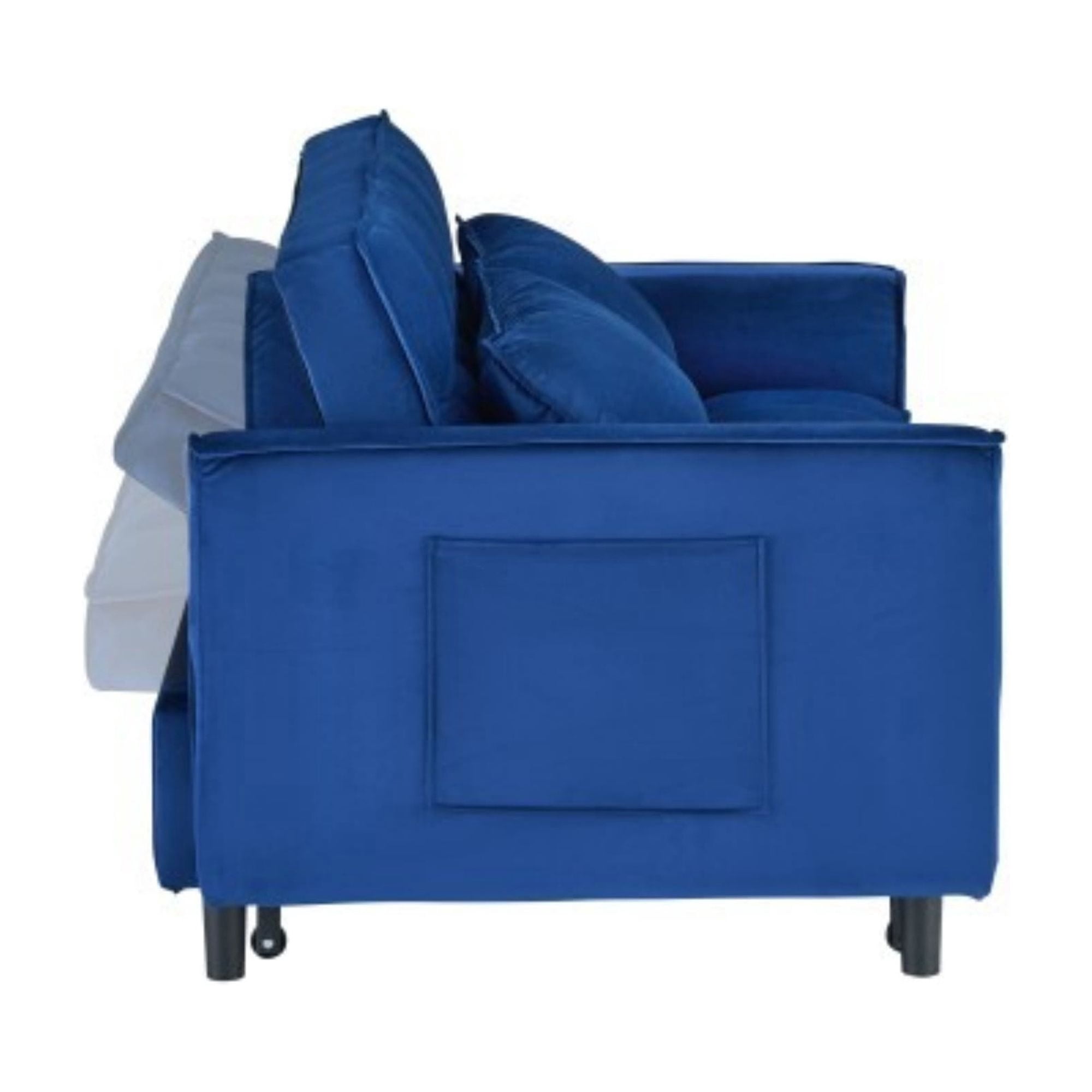 Velvet Loveseat Sofa Bed, 3-in-1 Convertible Sleeper Couch with Pullout Bed & Reclining Backrest, Blue