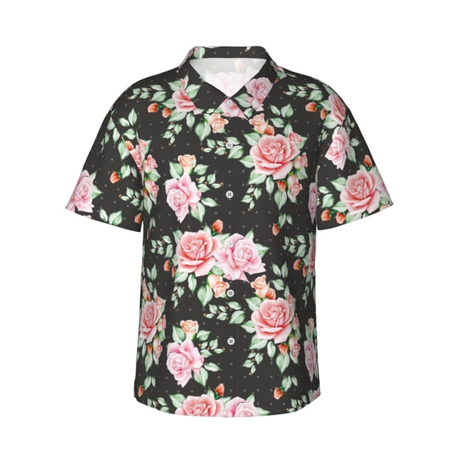 Balery Rose Flowers Camisas hawaianas de manga corta para hombre, camisas playeras de corte holgado, camisas de vacaciones con botones,3X-Large