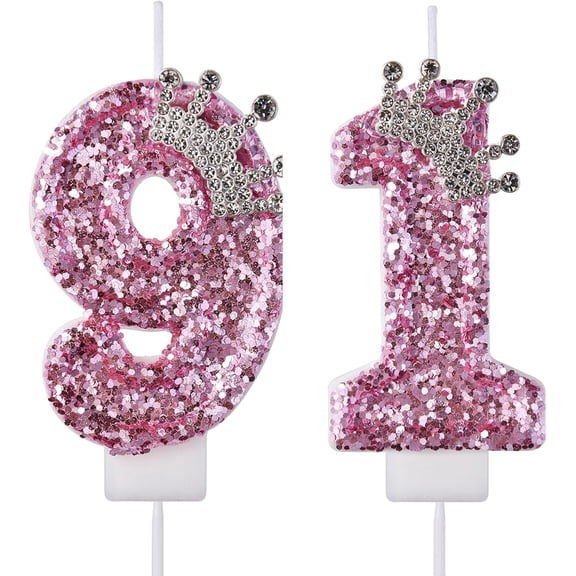 VSHILI Bougies d'Anniversaire 91 Ans, Bougies de Gâteau 91 Ans, Bougies Numéro 91 Joyeux Anniversaire Roses Décorations de Gâteau pour Fête Hommes Femmes