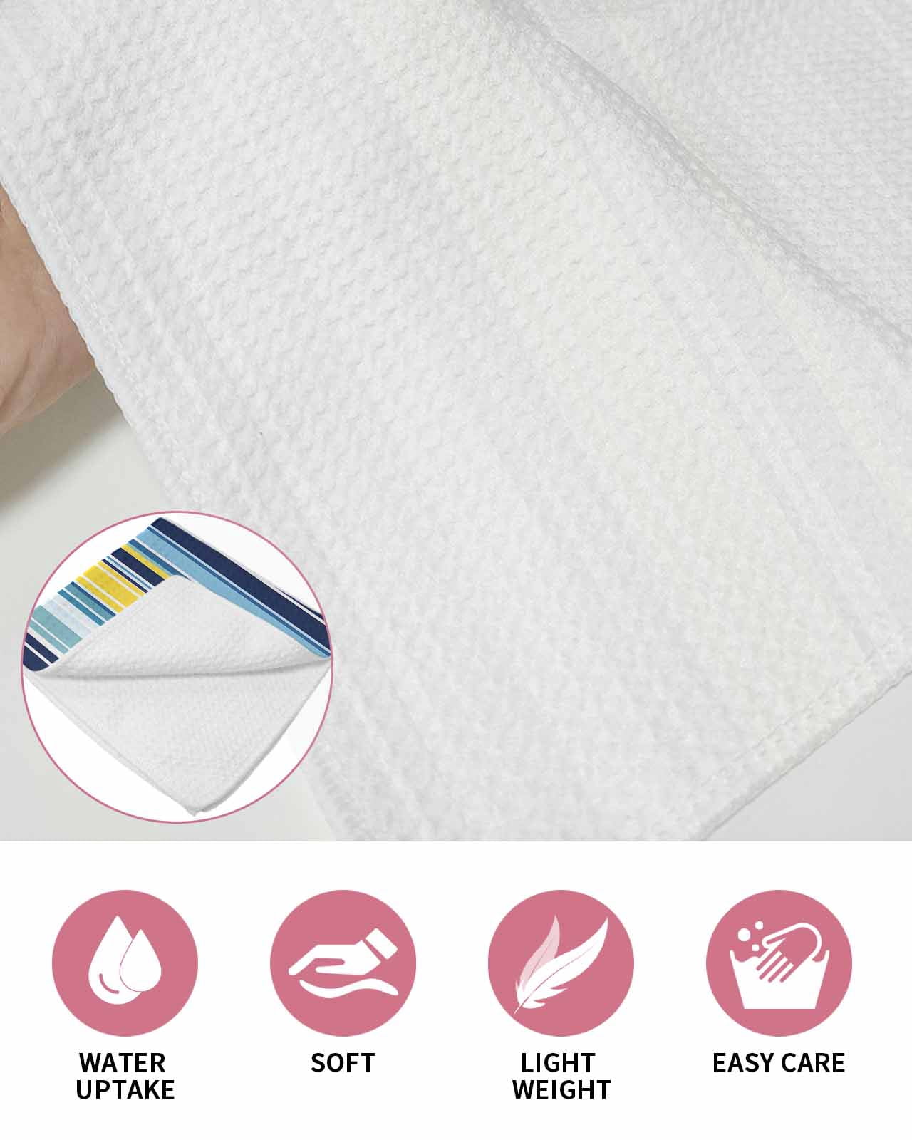 Blue Yellow Teal Stripes Kitchen Dish Towels for Drying Dishes Set of 4, Boho Colorful Ombre Texture Waffle Weave Microfiber Terry Hand Tea Bathroom Towels Quick Dry & Absorbent Towel 15.7x23.6