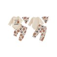 thumbnail image 2 of Argulvti Ensemble d'Automne 3 Pcs pour Bébés Garçons, Barboteuse à Manches Longues à Col Ras du Cou avec Imprimé de Lettres, Pantalon à Imprimé de Rugby, Ensembles avec Chapeau, 2 of 9