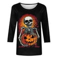 thumbnail image 3 of Womens Tops Halloween 3/4 Length Sleeve Shirts Fashion Halloween Printed Plus Size Tunic Tops Blouses Fall Casual Round Neck Pullover Halloween Holiday Costume TShirt, 3 of 5