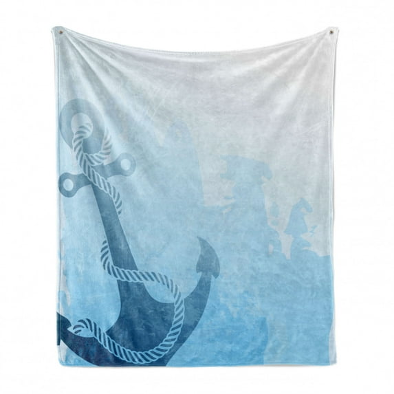Nautical Soft Flannel Fleece Throw Blanket, Monochrome Anchor Illustration Deep down in the Sea Bottom Be Strong and Stable, Cozy Plush for Indoor and Outdoor Use, 50" x 60", Pale Blue, by Ambesonne