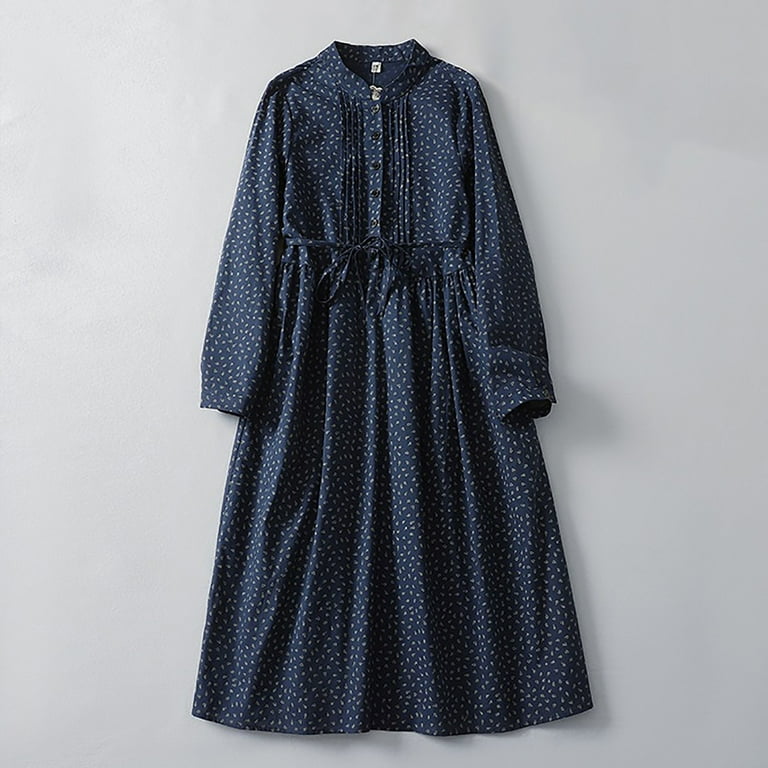 Linen Long Sleeve Dress for Women Retro Oversized Shirt Dreses Old Womens Casual Button Down Long Dresses, Navy, M - Walmart.com Linen Long Sleeve Dress for Women Retro Oversized Shirt Dreses Old Womens Casual Button Down Long Dresses, Navy, M - Walmart.com