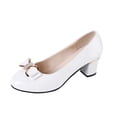 thumbnail image 2 of hoksml Women's Bow Accent Block Heel Pumps, Round Toe PU Leather Dress Shoes for Work Party Wear Black Beige White, 2 of 9