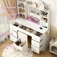 thumbnail image 2 of 47" Large Vanity Desk with Lighted Mirror & Charging Station, White Makeup Vanity with 7 Drawers & 6 Shelves, Vanity Set with Cushioned Stool, 2 of 7