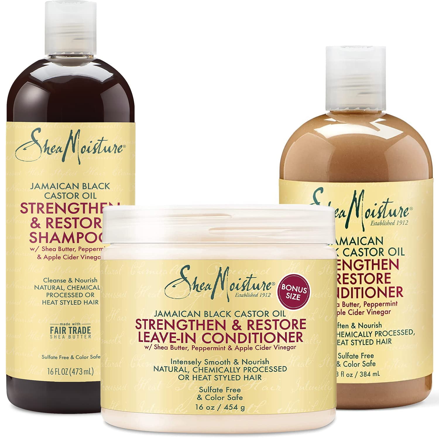 SheaMoisture Moisturizing Nourishing Daily Shampoo, Conditioner & Leave-in Conditioner Full Size Set with Shea Butter, Peppermint & Apple Vinegar - 3 - Walmart.com