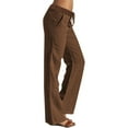 thumbnail image 2 of AKEGAMN Linen Pants Casual Straight Leg Elastic Waisted Drawstring Pants Comfy Solid Long Trousers with Pockets, Brown S-XXL, 2 of 7