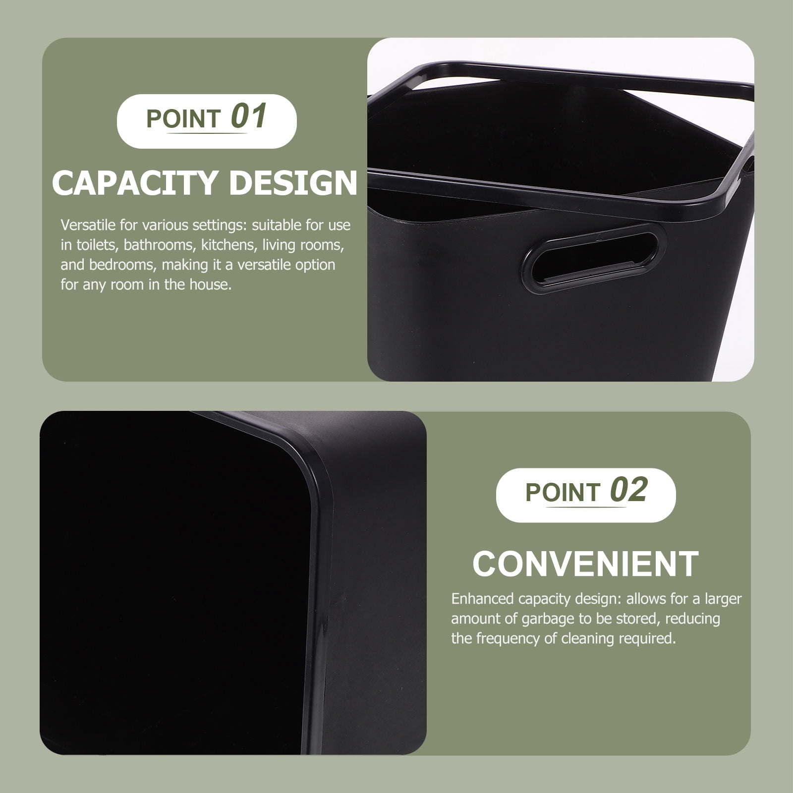 LOLIPPYY Black Bathroom Garbage Can 1 Piece, Compact Trash Bin for Homeowners and Small Spaces