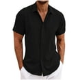 thumbnail image 1 of EGNMCR Men's Lapel Button Open And Close Solid Color Shirt Top Short Sleeve Lapel Top/Shirt, 1 of 5