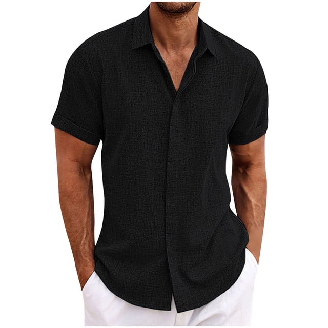 EGNMCR Men's Lapel Button Open And Close Solid Color Shirt Top Short Sleeve Lapel Top/Shirt
