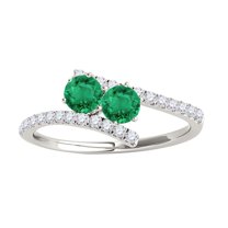 Mauli Jewels Engagement Rings for Women 1.15 Carat Two Stone Emerald and Diamond Engagement Ring 4 Prong-Setting 14k White Gold