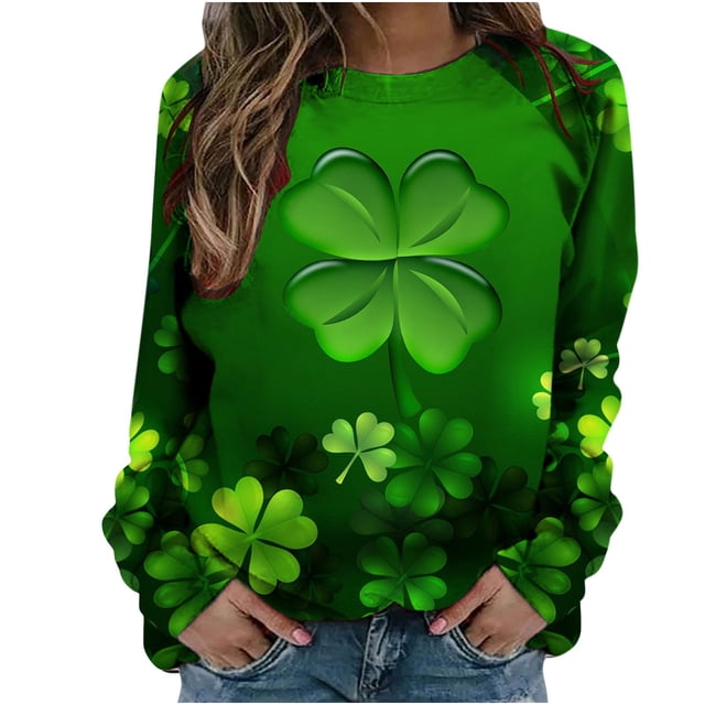 Blusas Honeeladyy con estampado de trébol para mujer, blusas holgadas y cómodas de manga larga para el Día de San Patricio