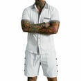 thumbnail image 2 of GUZOM Mens White Linen Blend Relaxed Fit 2 Piece Set | Short Sleeve Shirt & Matching Shorts Casual Summer Vacation Co-ord,Size 3XL, 2 of 6