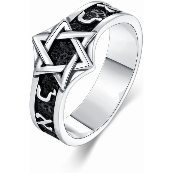 SISGEM Mens Star of David Ring with Hebrew Size 9/10/11 in 925 Sterling Silver Jewish Star Rings Jewelry Gifts