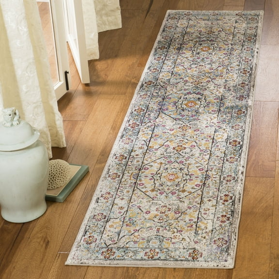 SAFAVIEH Aria Lucy Traditional Runner Rug, Cream/Blue, 2' x 8'