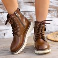 thumbnail image 2 of Rokment Retro Platform Chunky Combat Boots for Women Casual Studded Leather Lace up Motorcycle Riding Ankle Booties with Side Zipper Fall Winter, 2 of 7