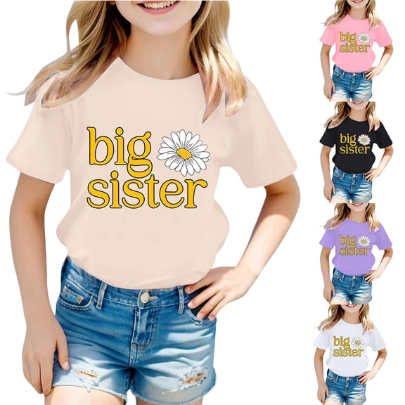 ibiyuan Big Sister Shirts for Girls Toddler Girls Promoted To Big Sister Girls Tshirts Pregnancy Announcement Summer Short Sleeve Girls Size 6 Shirts Sibling Outfits Basic Tees Girl Tops Size 6