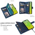 thumbnail image 4 of Wallet Case Compatible with iPhone 15, Premium PU Leather Zipper Flip Folio Wallet Magnetic Snap with Detachable Wrist Strap & Shoulder Strap Built-in Kickstand Protective Case - Blue, 4 of 6