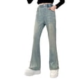 thumbnail image 2 of Mercatoo Girls Flared Jeans Spring Elastic Waist Wide Leg 𝗩intage Bell Bottoms Pants Fall Lightweight Trendy Denim Pants, 2 of 9