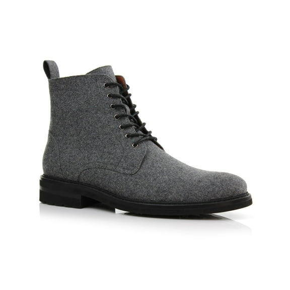 Polar Fox Duke MPX806065 Woolen Lace-up Fashion Plain-Toe Dress Boots with Zipper Closure, in Dark Grey, Men's Size 6.5