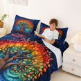 thumbnail image 3 of Homewish Colorful Tree Of Life Bed Sheets,Vintage Botanical Full Size Sheets,Navy Orange,4 Pieces,1 Flat Sheet, 1 Fitted Sheet and 2 Pillowcases, 3 of 6