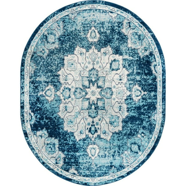 Unique Loom Parker Medallion Vintage Border Rug 7' 10 x 10' Oval Blue/Ivory